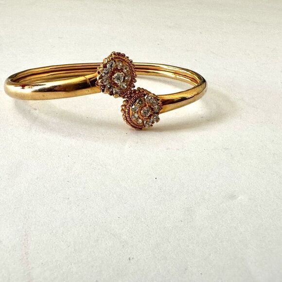 Gold tone rhinestone bangle bracelet - Picture 1 of 8